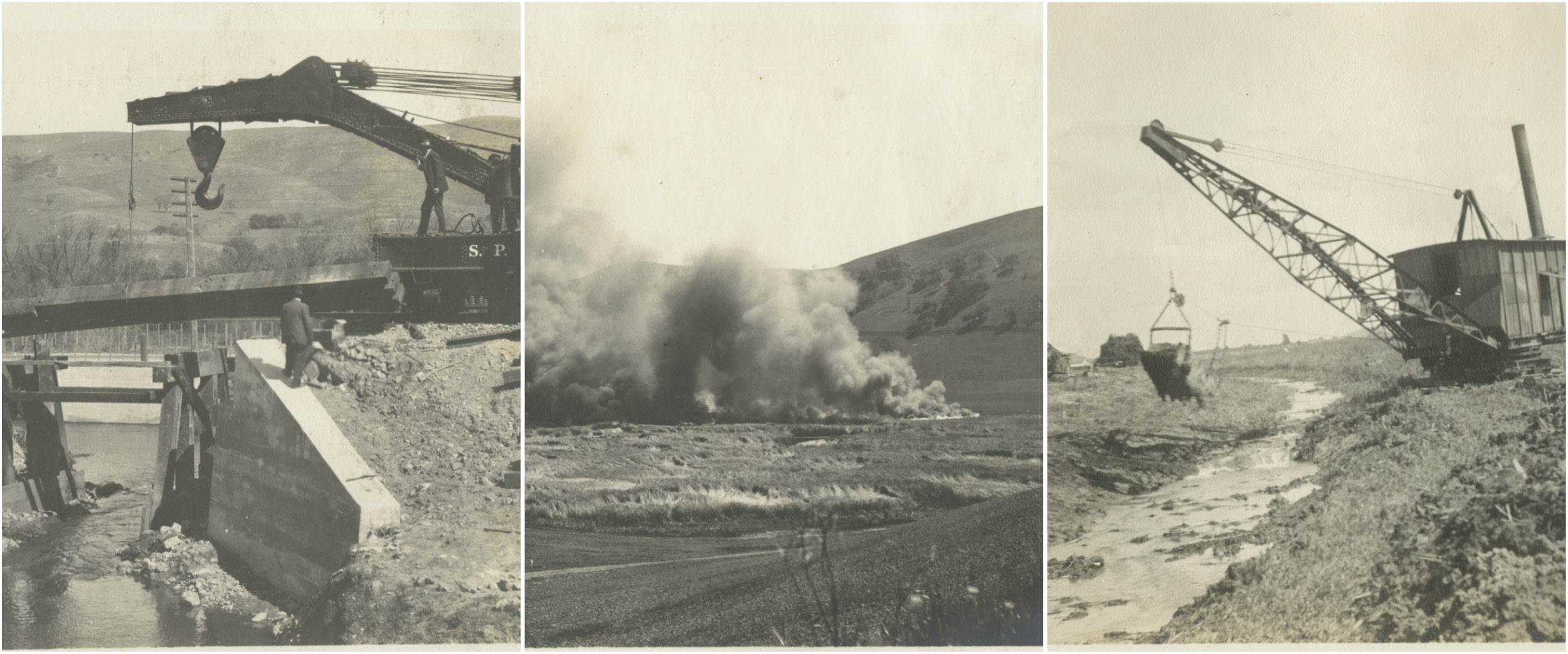 Historic photos of the destructive tactics used during the 1916 reclamation of the Laguna Seca