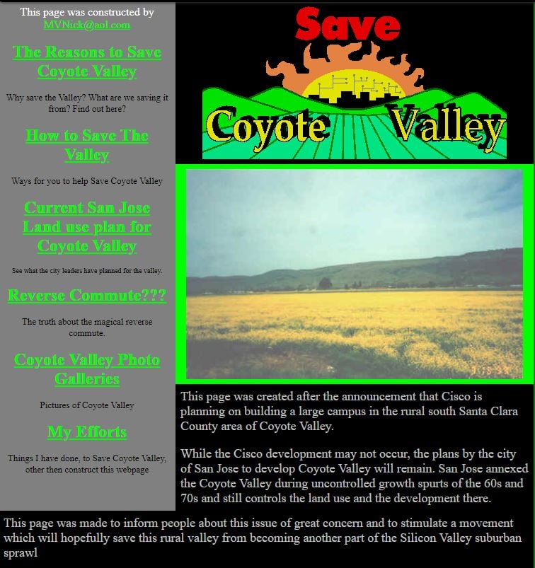 Nick Perry - Coyote Valley Website - 1999 - 1